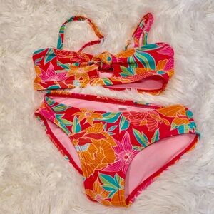 Kids Floral Two-Piece Swimsuit - Pink & Orange